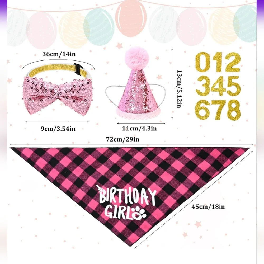 Dog Birthday Party Supplies (X-Large Pink)  Bandana, Bow NWT